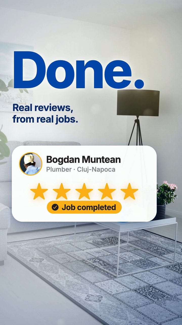 The job is marked finished and the client leaves a five-star review (example).