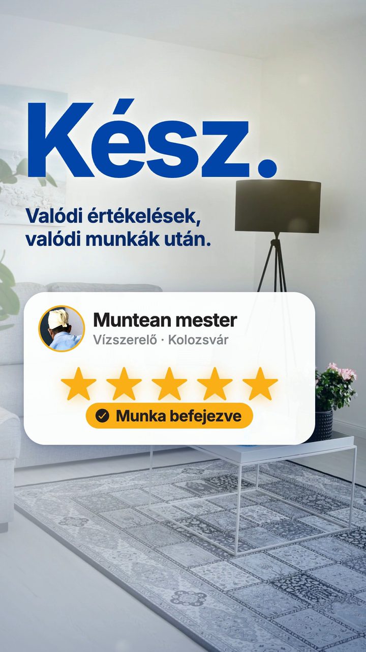 A munkát befejezettnek jelölik, az ügyfél pedig ötcsillagos értékelést ad (példa).