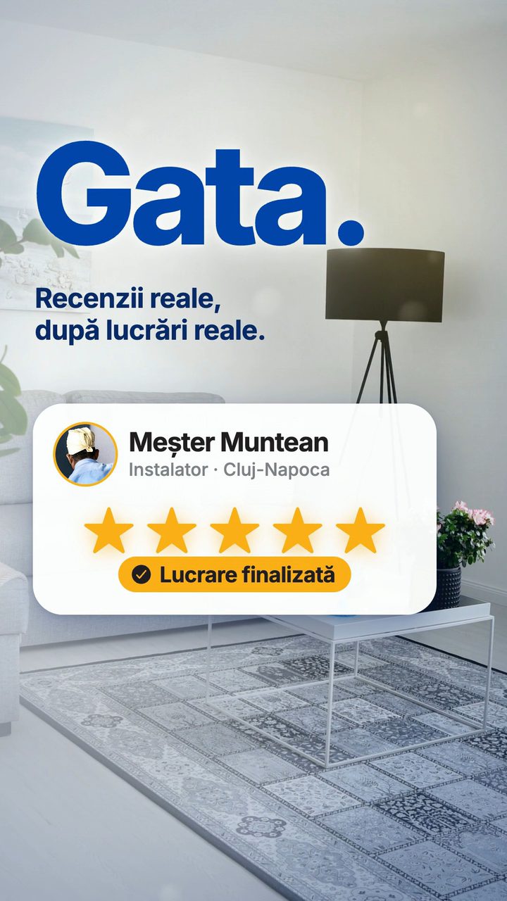 Lucrarea e marcată finalizată, iar clientul lasă o recenzie de cinci stele (exemplu).